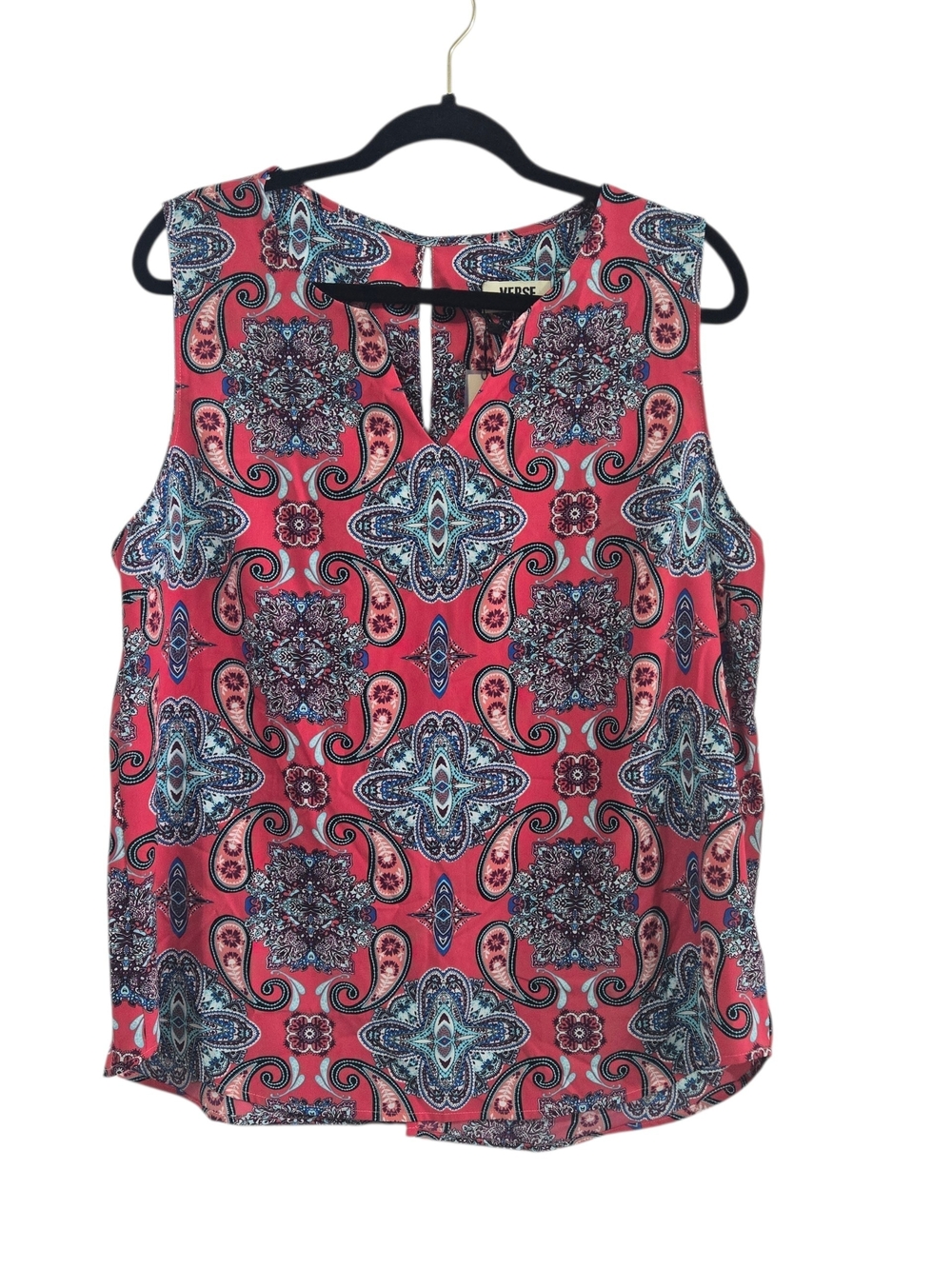 Paisley Sleeveless Keyhole Tank Top Pink Blue XXL 2X New